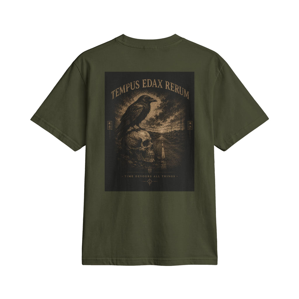 Vintage Raven Graphic Tee — "Tempus Edax Rerum" Gothic Skull T-Shirt