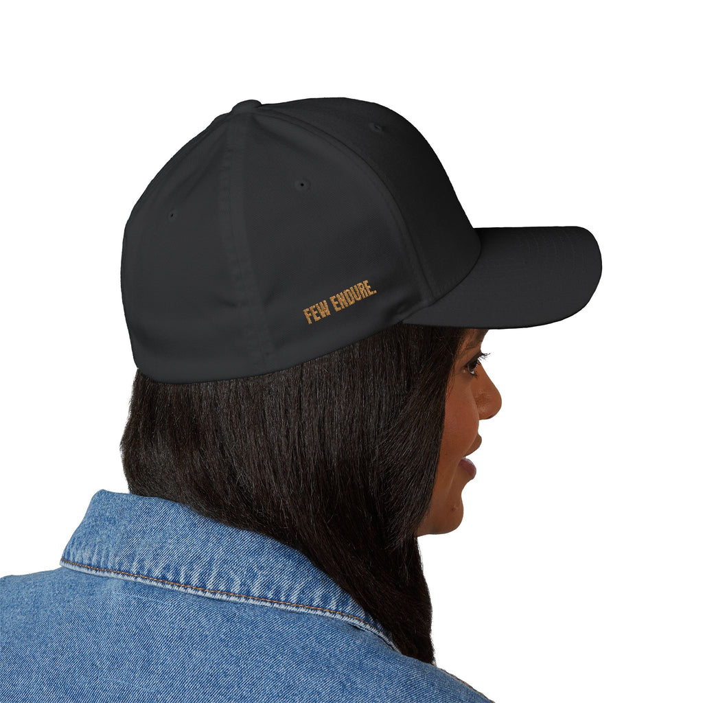 Embroidered 'Fe' Gold Letter Cap — Minimalist Metallica-Inspired Baseball Hat