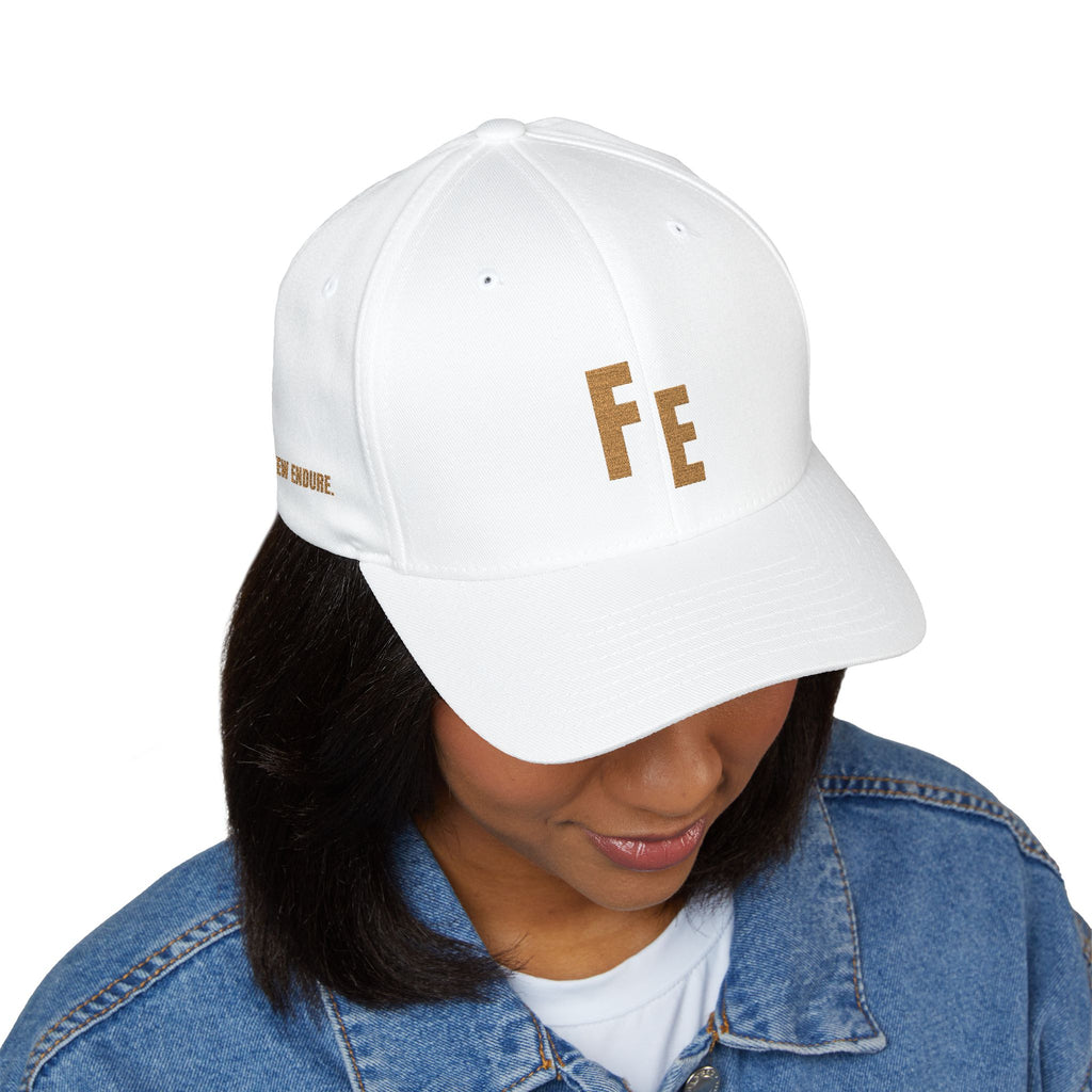 Embroidered 'Fe' Gold Letter Cap — Minimalist Metallica-Inspired Baseball Hat