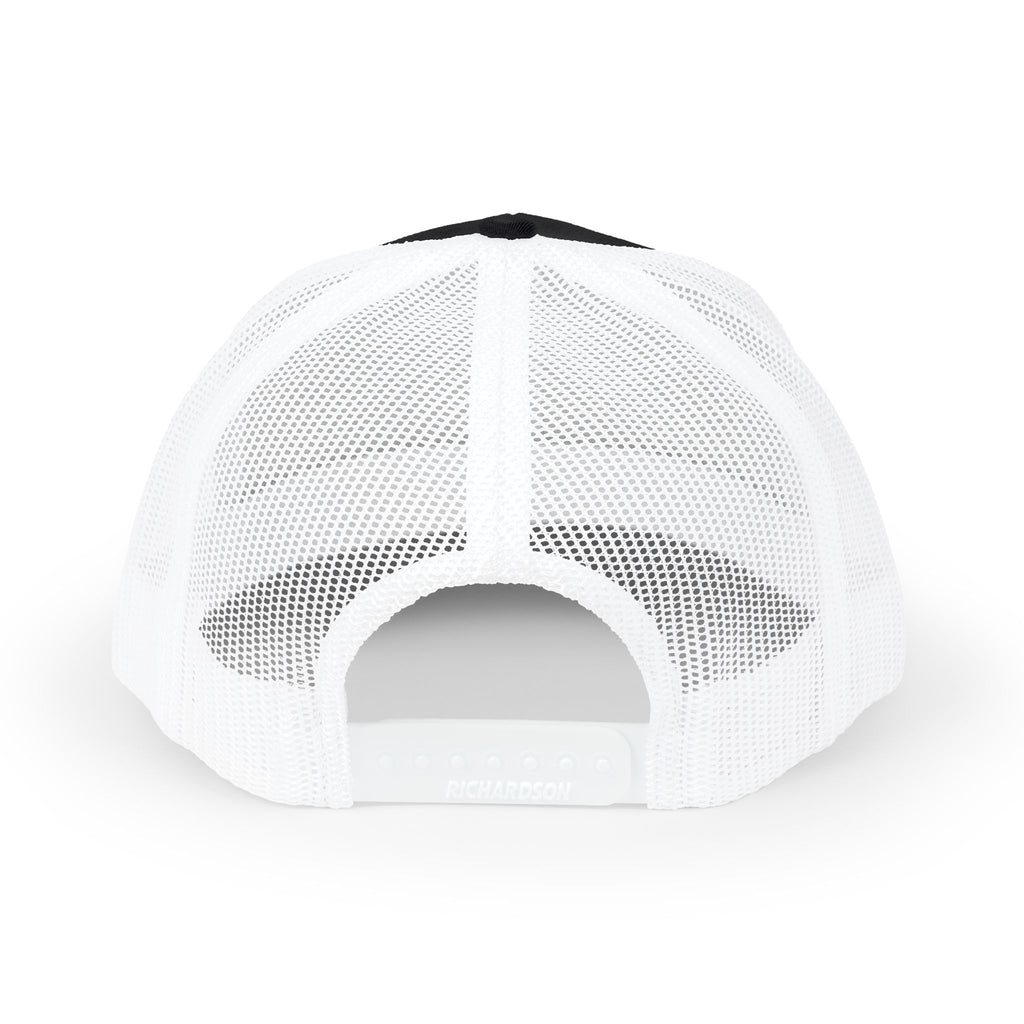 Built In Silence Snapback Trucker Cap — Bold Gold Embroidered Mesh Hat